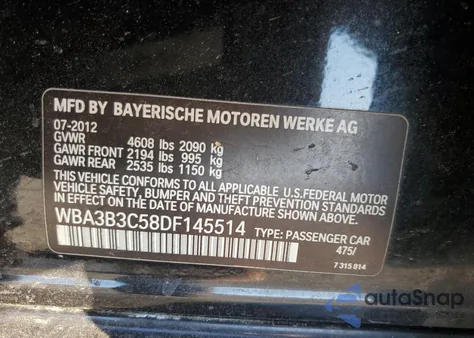 2013 BMW 328 Xi from USA, damaged, VIN WBA3B3C58DF145514
